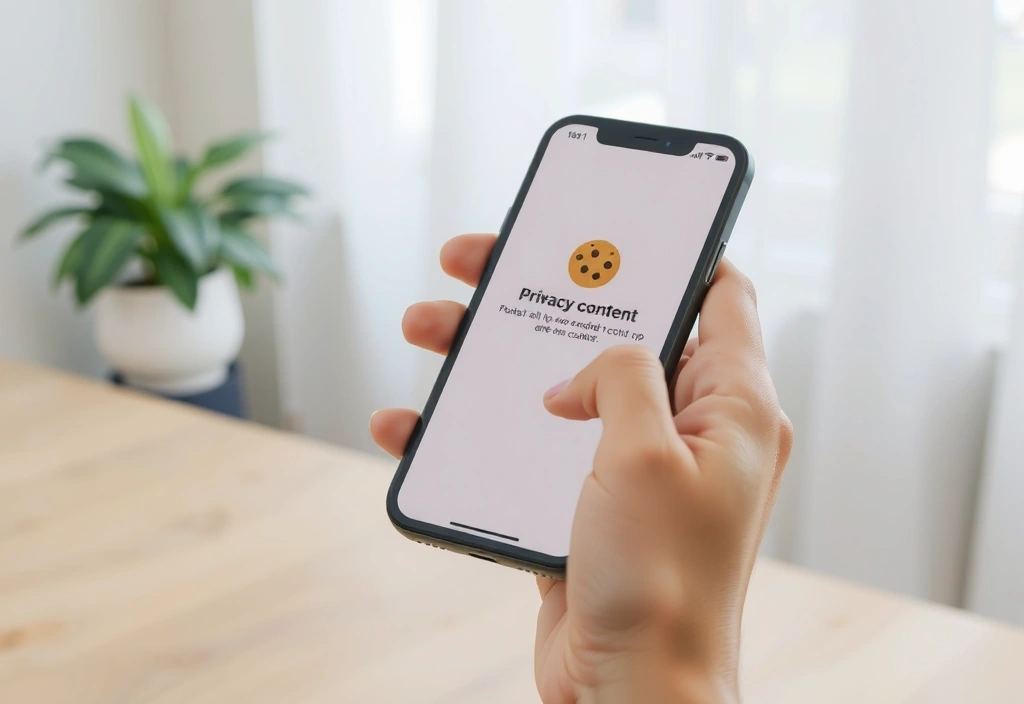 Hand hält ein Smartphone mit Cookie-Hinweis